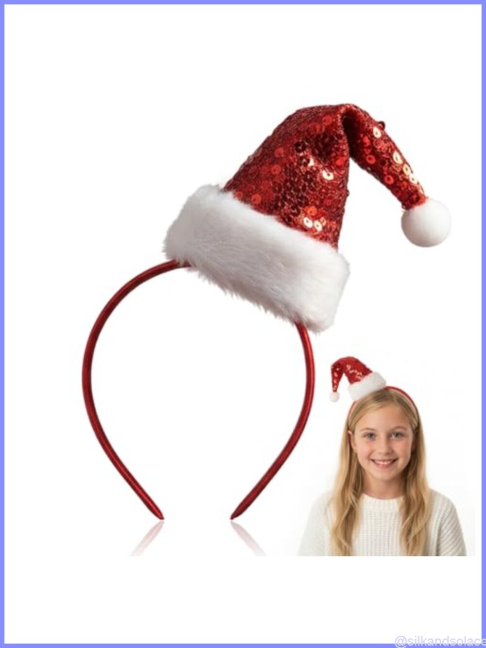Christmas Santa Hat Headband Sequins Faux Fur Women Girls One Size